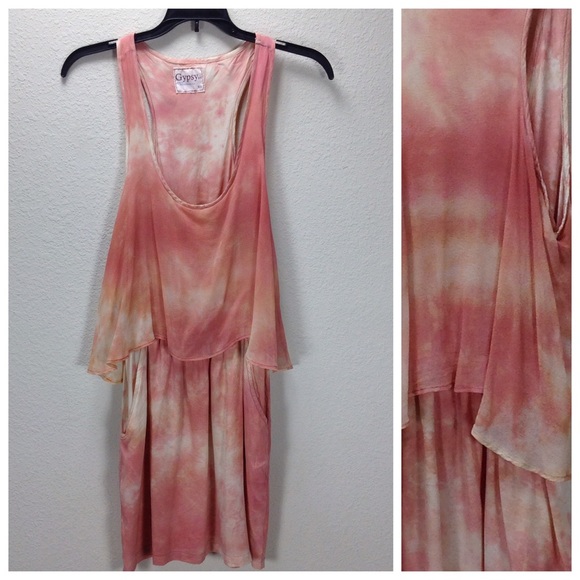 Gypsy 05 Dresses & Skirts - Gypsy 05 100% Silk Pink & Cream Tank Mini Dress